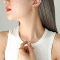 Gold Steel Bead Lattice Mesh C Shape Hoop Earrings view 4