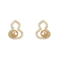 Gold CZ Gourd Outline Stud Earrings Champagne Pearl view 5