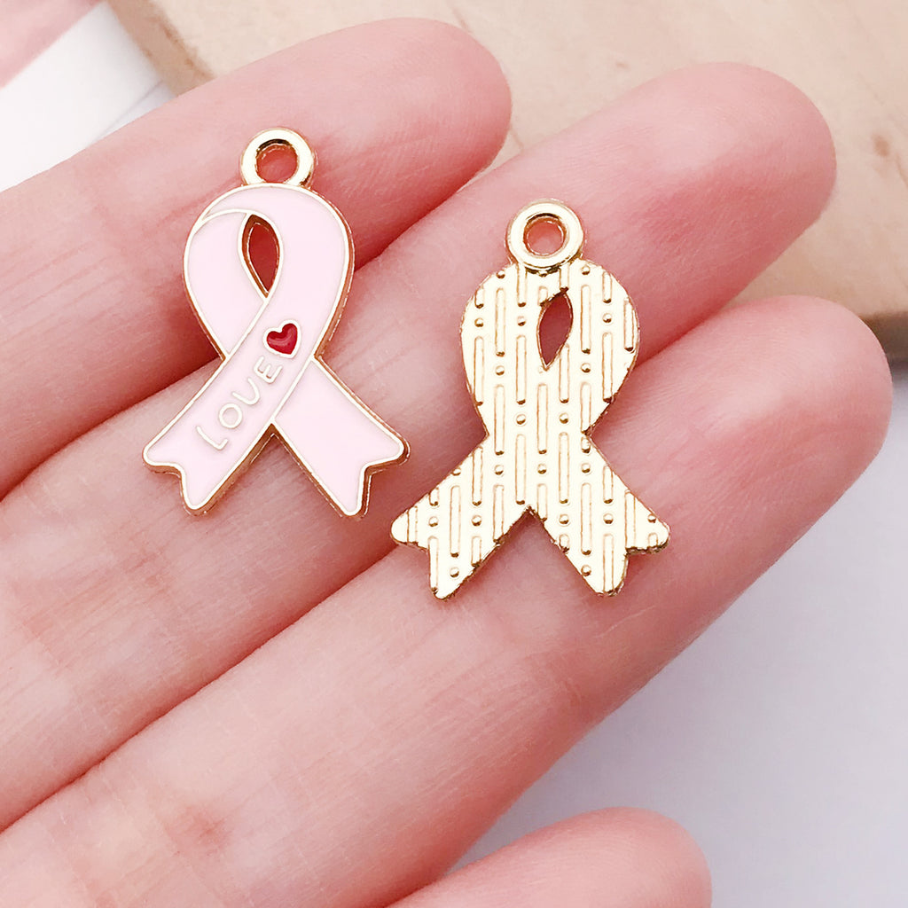 Zinc Alloy Pink Butterfly Heart Ribbon Charm Pendant for DIY Bracelet Keychain