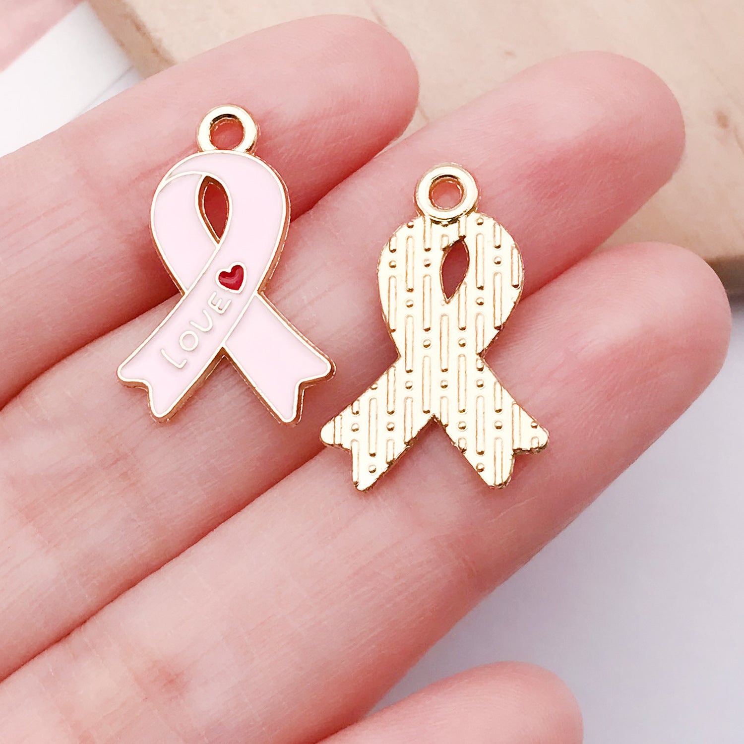 Zinc Alloy Pink Butterfly Heart Ribbon Charm Pendant for DIY Bracelet Keychain