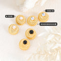 Ribbed Round Stud Earrings Faux Pearl Or Moonstone Centers view 2