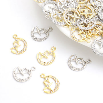 Crystal-Accented Gold Silver Decorative Alloy Craft Charms in 2 Styles