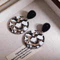 Leopard Print Round Black Top Statement Stud Earrings view 3