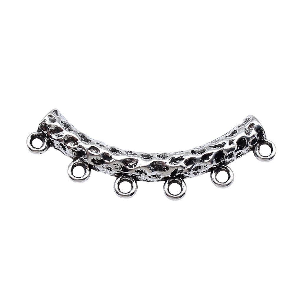 45x16x6.6mm 4.6g Antique Silver Zinc Alloy Hammered Curved Tube Bead Connector Findings for DIY Bracelet Making