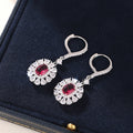 Silver Tone Red Center Flower Drop Leverback Earrings view 3