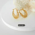 Hollow Lattice Geometric Hoop Earrings Gold Or Silver Tone view 2
