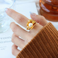Irregular Sculptural Open Pearl Ring Gold Or Steel Finish view 1
