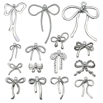 Silver-Tone Bow Charms for Jewelry Crafts, Zinc Alloy