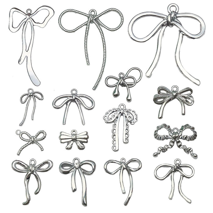 Silver-Tone Bow and Butterfly Metal Charms with 18 Listed Options
