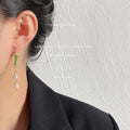 Gold Tone Green Bamboo And White Pearl Long Stud Earrings view 2