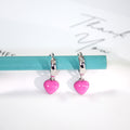 Silver Tone Hoop Enamel Heart Drop Earrings 6 Colors view 9