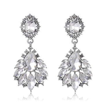 Silver Tone Marquise Crystal Cluster Crystal Four Designs Metal Dangle Earrings