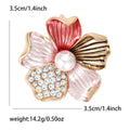 Enamel Flower Brooch Pearl Rhinestone Gold Pink Coral Pin view 5