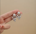 Pearl Look Floral Cluster Small Stud Earrings in Two Finishes view 7