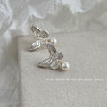 Silver-Tone Textured Butterfly Stud Earrings Pearl Dangles view 4