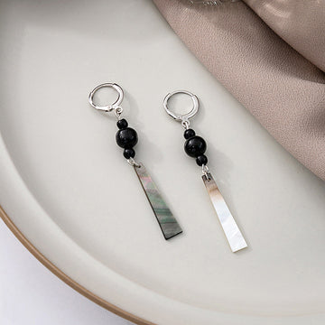 Black Bead and Iridescent Rectangle Two-Way Earrings
