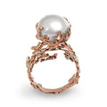 Rose Gold Coral Branch White Faux Pearl Finger Ring view 2