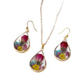 Rose Bud Teardrop Resin Necklace Earrings Gold 3 Options view 5