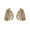 Gold Tone Clear Stone Lace Teardrop And Pearl Stud Earrings view 5
