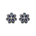 Blue Floral Crystal Look Silver Tone Statement Stud Earrings view 5