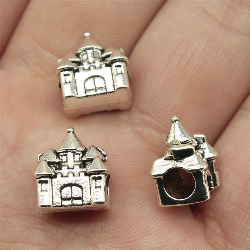 12x11x7mm 2.2g Antique Silver Zinc Alloy House Castle Large Hole Beads for Bracelet Jewelry Making