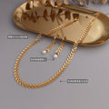 Leaf Choker Necklace Pearl Drop Leaf Earrings Gold Steel Rose view 3