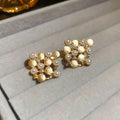 Gold Disc Flower Pearl Collar Necklace Cluster Stud Earrings view 7