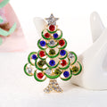 Green Gold Tone Christmas Tree Crystal Metal Brooch Pin view 3