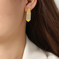 Gold Leaf Chevron Stud Earrings Clear Crystal Zigzag Inlay view 1