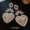 Crystal Heart and Flower Statement Drop Earrings With Leaf Details view 4