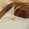 Gold Layered Disc Chain Frosted Ball Pendant Necklace view 2