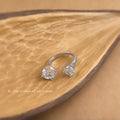 Silver Open Adjustable Dual Round CZ Stone Ring Band view 4