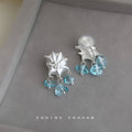 Silver Tone Holly Leaf Aqua Drop Earrings In Stud And Clip Styles view 7