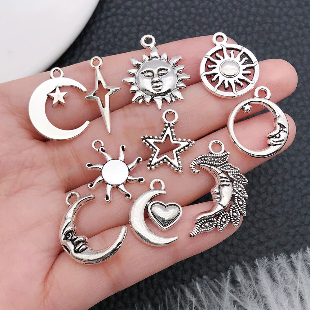 Antique Silver Zinc Alloy Sun Moon Star Charm Pendant for DIY Necklace Bracelet Making