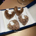 Light and Dark Brown Beaded Open Heart Hoop Earrings view 2