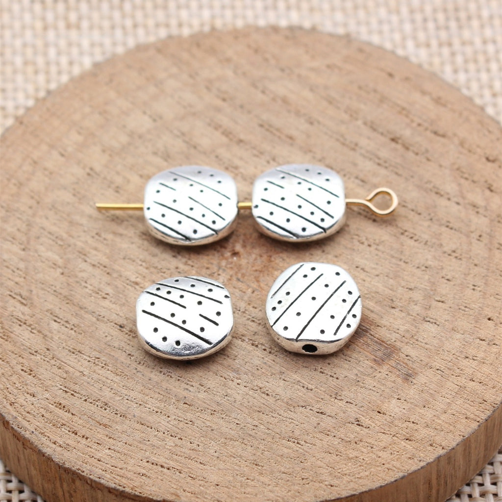 10x10x3.4mm 1.3g Antique Silver Zinc Alloy Line Dot Pattern Small Hole Spacer Beads for DIY Jewelry Making