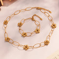 Flower Oval Link Necklace Bracelet Gold Silver Two-Tone Steel view 2