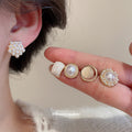 Gold Pearl Stud Earring Set Five Pair Round Cluster Styles view 2