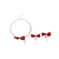 Red Fabric Bow Pearl Choker And Snowflake Drop Earrings view 5