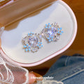 Blue Floral Crystal Heart Cluster Statement Stud Earrings view 2