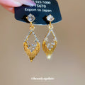 Gold Tone Open Leaf Crystal Drop Stud Earrings Jewelry Accessory view 2