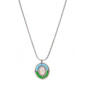 Steel Shell Enamel Round Pendant Necklace Blue Green view 5
