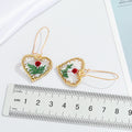 Gold Tone Pressed Flower Heart Drop Earrings with Long Hooks view 4