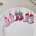 Pink Acrylic Cowboy Boot Dangle Earrings 3 Patterns view 1