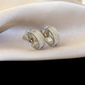 Double Row Crystal Huggie Clip On Earrings With Polished Metal Details view 6