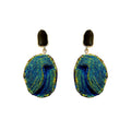 Blue Green Swirl Textured Disc Dangle Statement Earrings view 5