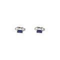 Silver Mini Huggie Hoop Earrings Blue Baguette Crystal view 5
