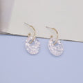 Gold Tone Clear Crushed Stone Oval Hoop Drop Earrings view 1
