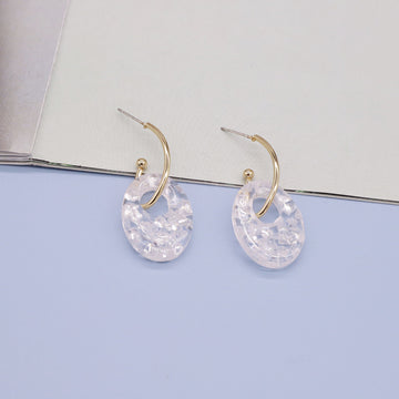 Gold Tone Clear Crushed Stone Oval Hoop Drop Earrings