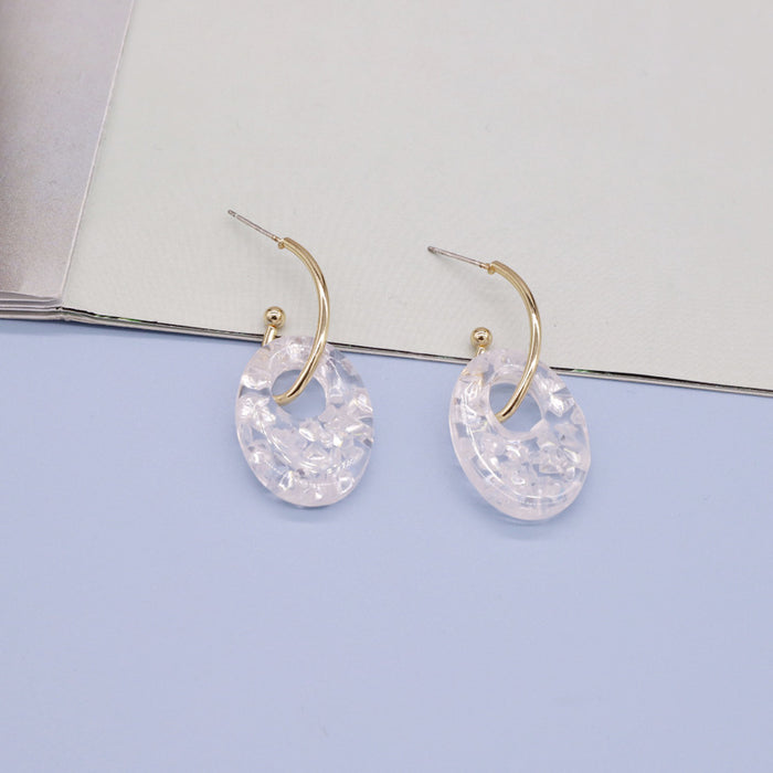 Gold Tone Clear Crushed Stone Oval Hoop Drop Earrings